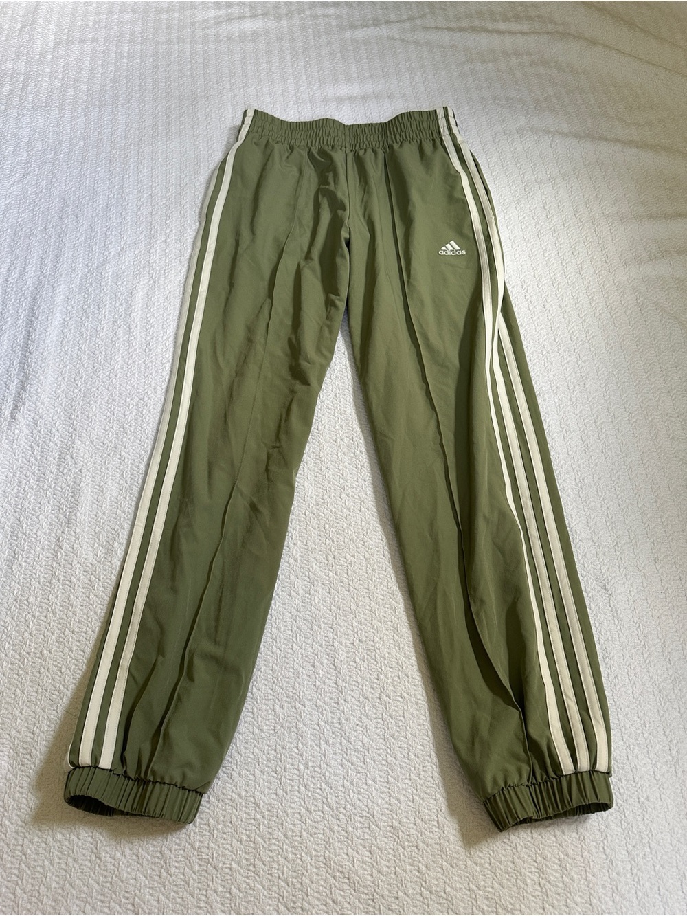 adidas Olive Green Joggers with White Side Stripes